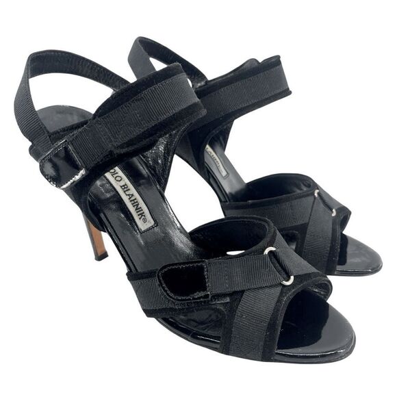 Manolo Blahnik Black Suede Slingback Sandals 7.5 Neiman Marcus Exclusive - Picture 1 of 17